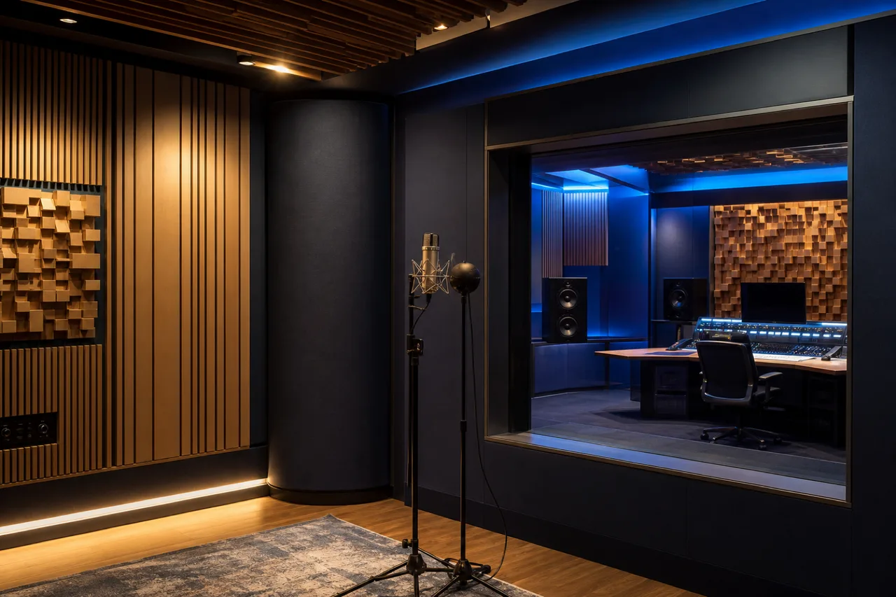 Professional studio with acoustic panels and sound isolation